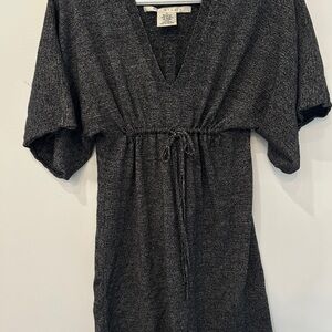 Max Studio Charcoal V-Neck Knit Drawstring Dress